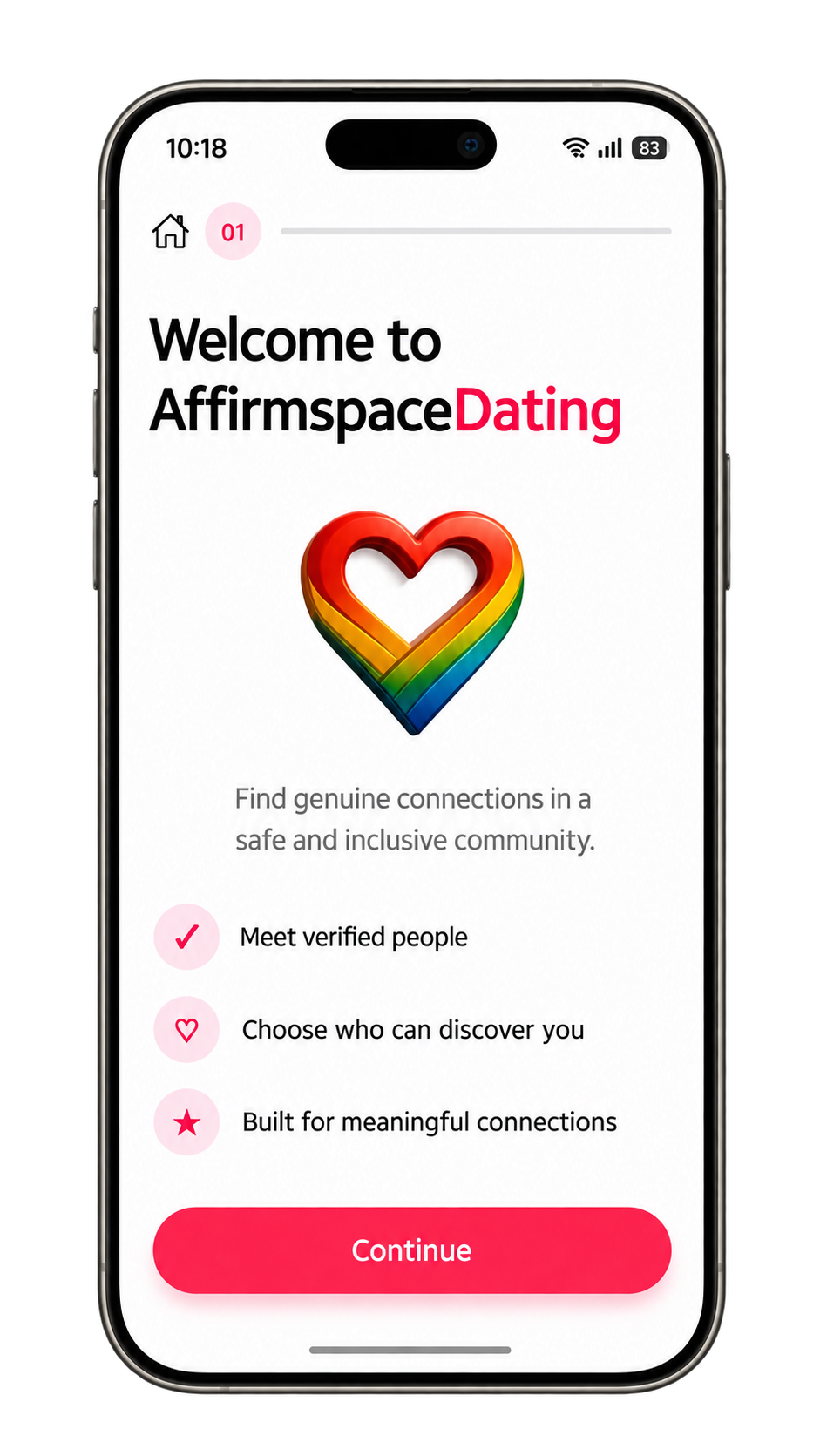 AffirmSpace discovery screen showing profile matches based on interests