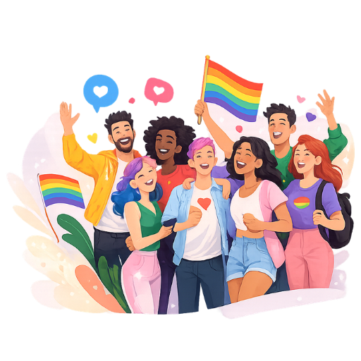 Diverse LGBTQ+ community celebrating pride together