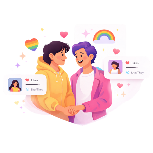 LGBTQ+ couple representing love, dating and meaningful relationships on AffirmSpace.